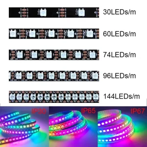 0.5-5M WS2812B Individually Addressable LED Strip 30/60/74/96/144 LEDs/m WS2812 5050 RGBIC Smart Pixel LED Light IP30/65/67 DC5V
