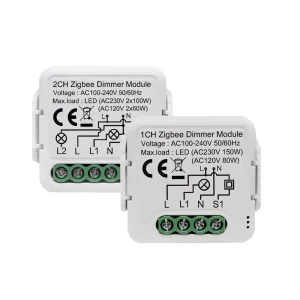 1/2-Gang Zigbee Dimmer Switch Module, 100-240V, 50/60Hz, IP20, Two-Way App Remote Control for Dimmable Lights