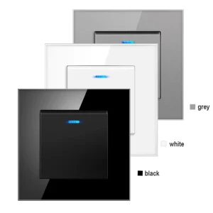 1 Gang 2 Way Light Switch With LED Indicator Luxury Crystal Tempered Glass Panel Wall Switch