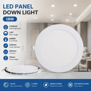 100 lm/W 18W LED Panel Downlight Diameter 220mm Cut Size 205mm