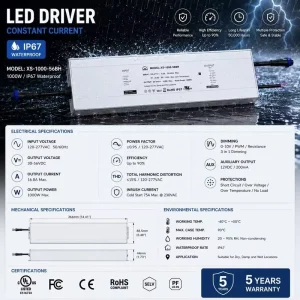 1000W LED Driver Aluminum Case 120-277V Input 94% Efficient LED Power Supply