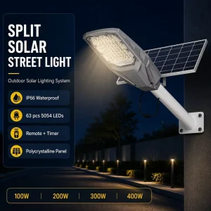 100W 400W Solar Street Light IP66 Waterproof Outdoor LED Street Lamp with Motion Sensor and Remote for Parking Lots