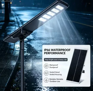 100W Integrated Solar LED Street Light IP65 Rainproof Snowproof Rain Sensing Auto Switch Dual CCT Outdoor Security Road Lighting