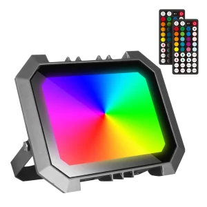 100W RGB LED Flood Light with Remote Control, IP65 Outdoor Landscape Spotlight