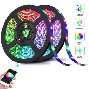 10M Long Smart Wifi Led Strip Light Set with 24keys IR Control 12V 30led m 5050 Rgb Led Strip Compatible with google Alexa Voice