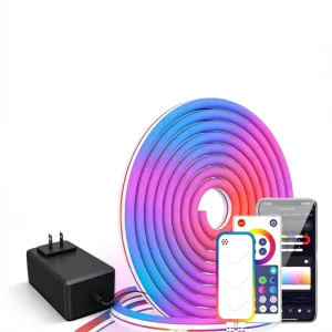 10m 24V DC IP67 Waterproof RGB LED Neon Flex Strip Kit 2812 IC App & Remote Control Dimmable Premium LED Gaming Decor