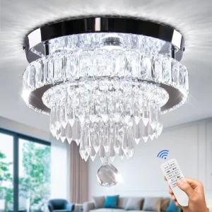 11.8″ Dimmable Crystal Chandelier Crystal Ceiling Light Modern Crystal Chandeliers Flush Mount Ceiling Light Lamp Fixture
