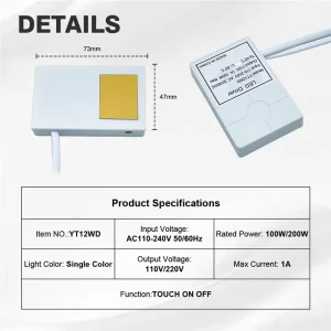 110V/220V 12W 1A Bathroom LED Mirror Light with Touch Sensor Dimming Switch IP20