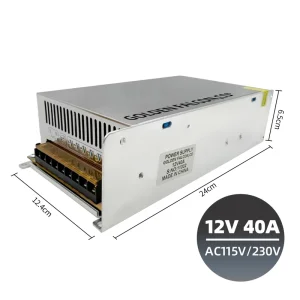 110V/220V AC to DC12V 40A 480W Switching Power Supply for LED Strip Lights and CCTV Cameras