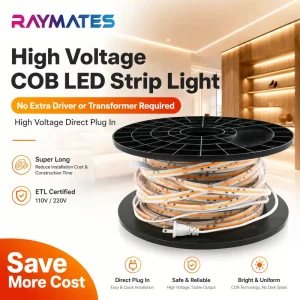 110V 220V COB High-Voltage LED Strip Light, IP67 Silicone Waterproof, Outdoor Warm White