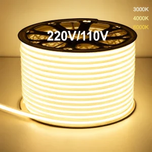 110V 220V Waterproof IP65 COB LED Light Strip With PVC Glue Customizable Blue Ice Blue White Green Purple Golden Pink