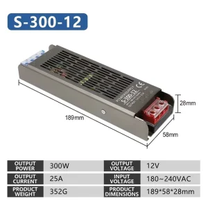 110V/230V AC to 12V DC 100W 8.5A Single Output Switching Power Supply Transformer for LED Strip Lighting