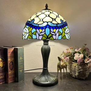 12 Inch LED Table Lamp Handcrafted Art Stained Glass Bedside Desk Light for Bedrooms