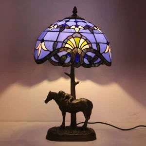 12 Inch Mediterranean Dome Baroque Stained Glass Lampshade Desk Lamp for Glass Bedroom Bedside Home Table Lamps