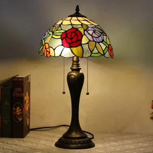 12 Inch Multicolored Stained Glass Adjustable Table Lamp with Flexible Lampshade AC Power