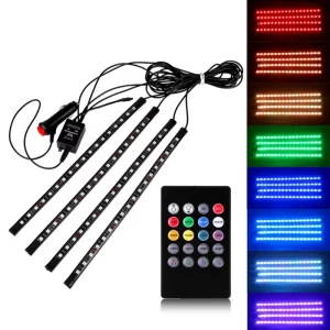 12-LED Smart RGB Ambient Light Strips, Universal Car Interior Lighting, App Control