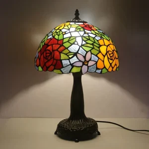 12 inch European Rose Vintage Stained Glass Table Lamp Flexible Simple E26 LED Living Room Bedroom Decor