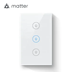 120 US Standard WiFi Smart Glass Wall Switch 10A Matter White Color Works with Apple Home Google Alexa 3 Gang