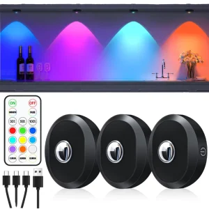 1200mAh Rechargeable Puck Night Light with Remote, Timer and Stick-On Mount for Wall, Closet and Cabinet