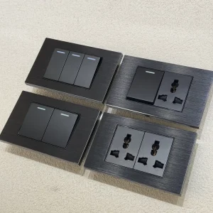 120×76 Wall Rocker Switch Socket 250V 16A 1/2/3/4 Gang 2 Way Aluminum Brush Black