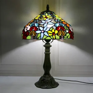 12Inch Mediterranean Flower Stained Glass LED Lampshade Adjustable Table Lamp with Metal Base
