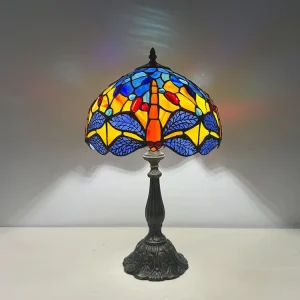 12Inch Mediterranean-Style Handcrafted Stained Glass Electric Adjustable Table Lamp for Home Living Room Decor