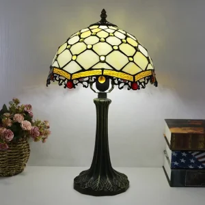 12Inch Traditional White Stained Glass Dome Table Lamp with Flexible Simple Design AC Powered