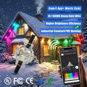12V 24V 36V RGBW Permanent Outdoor Point Lights, 200ft 300ft 400ft, IP68, 3-LED Christmas Lighting