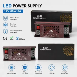 12V 24V 60W Aluminum Case LED Power Supply Driver Transformer Indoor LED Strip Light