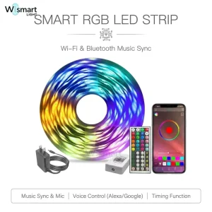 12V/24V IP65 Waterproof Smart RGB LED Strip Light Kit with WiFi App and Remote Control