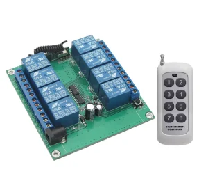 12V DV 10A 8-Channel Wireless RF Relay Module with Remote Control for Alarm Systems and Home Appliances