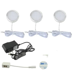 12V LED Under-Cabinet Lighting Kit with Slim Aluminum Puck Lights for Countertops and Closets