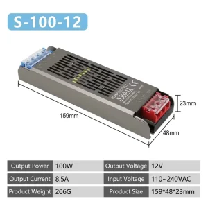 12V Single Output Switching Power Supply Transformer for LED Strip Lighting Aluminum Housing