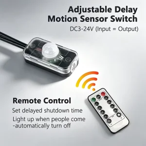 12V24V Compatible Mini Infrared Human Body Detect Switch Remote Control Setting with Optional Delay off Time of 30s 50s 60s 80s