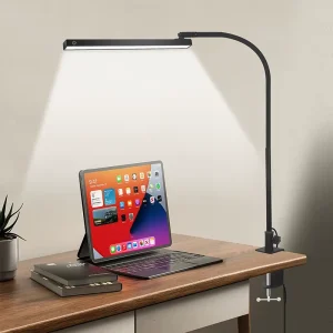 12W LED Student Reading Table Desk Lamps Foldable Long Arm Gooseneck Hose Nail Art Metal Dimming Clip Work Desk Lamp