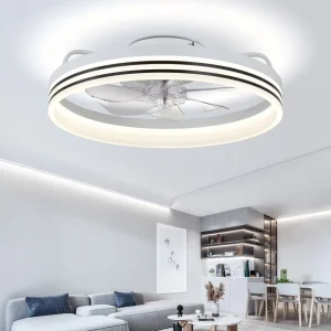 14 Inch Low-Profile Flush-Mount LED Fan Light Dimmable 3000K-6000K with 6 Wind Speeds and Remote Control
