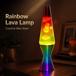 14-Inch Rainbow Glass Lava Lamp Plug-In 5V Colorful Wax Glow Night Light for Bedroom Desk and Creative Gift