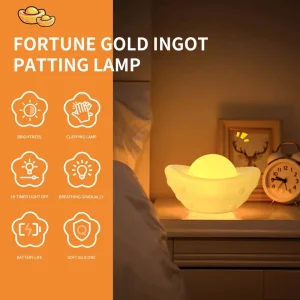 15.5cm Lucky Gold Ingot LED Night Light DC5V Rechargeable Touch Control Silicone Spring Festival Light