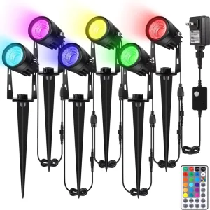 1500LM 15W Waterproof RGB LED Garden Pathway Light with Spike Stand, Smart Landscape Spotlight