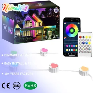 150FT Waterproof RGBIC LED Pixel Lights IP67 Permanent Outdoor Christmas Light for Roof House Eaves Garden Exterior Use