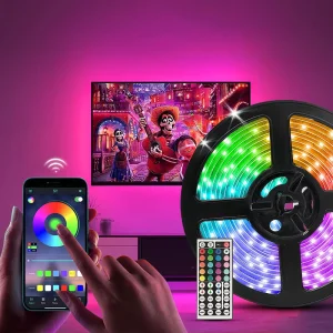 15M Smart Plastic RGB LED Strip Light 18 LEDs/m App and Remote Control Dimmable