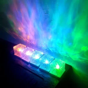 16-Color Changing Square Cube Night Light with Dynamic Water Wave Pattern Crystal Table Lamp
