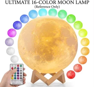 16-Color LED Moon Lamp with Remote and Touch Control, Rechargeable and Dimmable