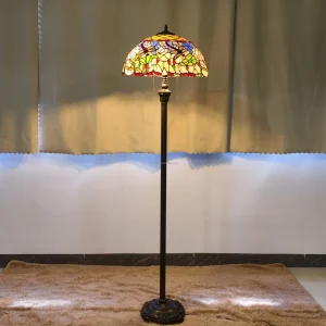 18” European Retro Style Blue Dragonfly Pattern Stained Glass LED Floor Lamp with Filament Bulb for Office Home and Study Rooms