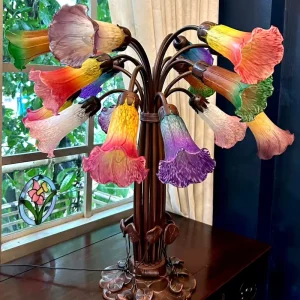 18 Heads Amber Green Pond Lily Novelty Shade Table Lamp Blown Glass for Home Living Room Hotel Villa E14 Light Decoration