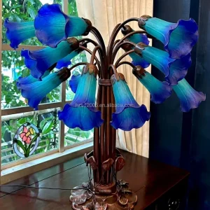 18 Heads Amber Pond Lily European Novelty Shade Table Lamp Blown Glass AC LED Energy Saving Home Living Room E14 Light
