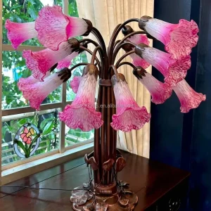 18 Heads European Design AC Pond Lily Novelty Shade LED Table Lamp Blown Glass Home Living Room Hotel Villa E14 Light Decoration