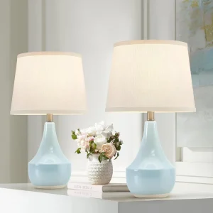 18″ Table Lamp Set of 2 Ceramic Lamp Classic Beside Lamps Nightstand Lamp Modern Cute Lamp for Living Room Bedroom Office