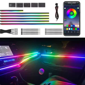18-in-1 RGB Acrylic Ambient Light Strip Smart APP Control LED Backlight 12V Universal Interior Decoration Car Remote Fit