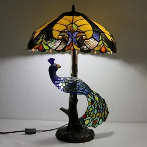 18Inch Tiffany Table Light Yellow Stained Glass Lamp Antique Desk Lamps for Hotel Home Decorative